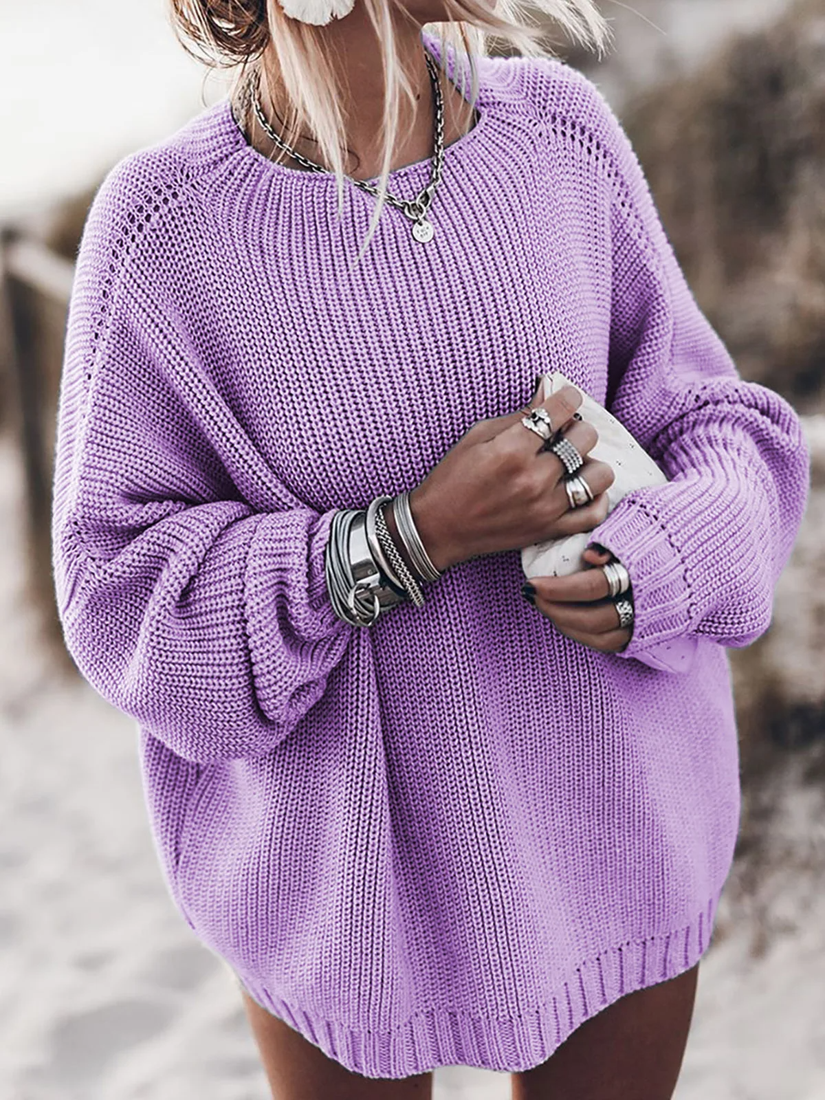 Street Wave Sea Coast Pullover For Women Cozy Knit Sweater With Warmth And Oversized Comfort