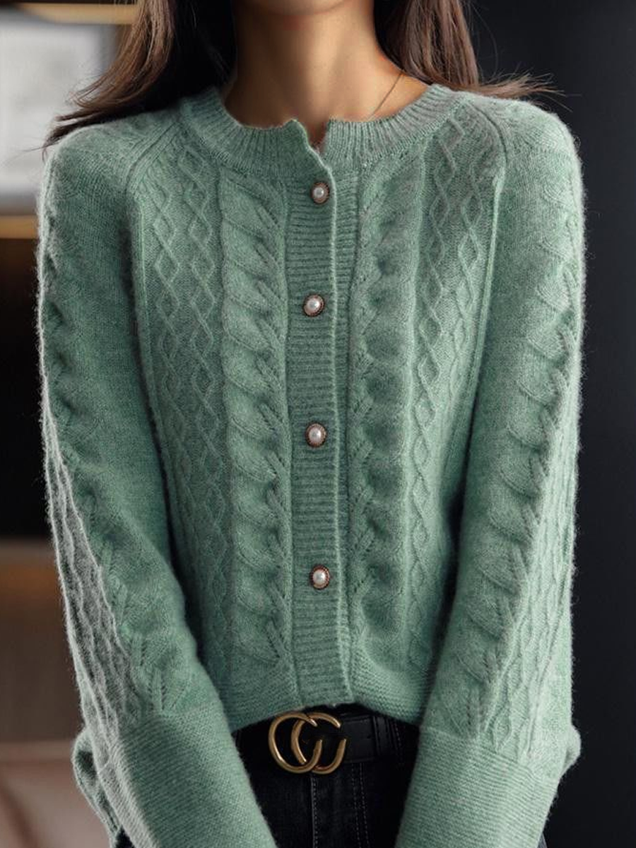 Street-wave Jacquard Knit Cardigan With Stand Collar Timeless Elegant Womens Knitwear