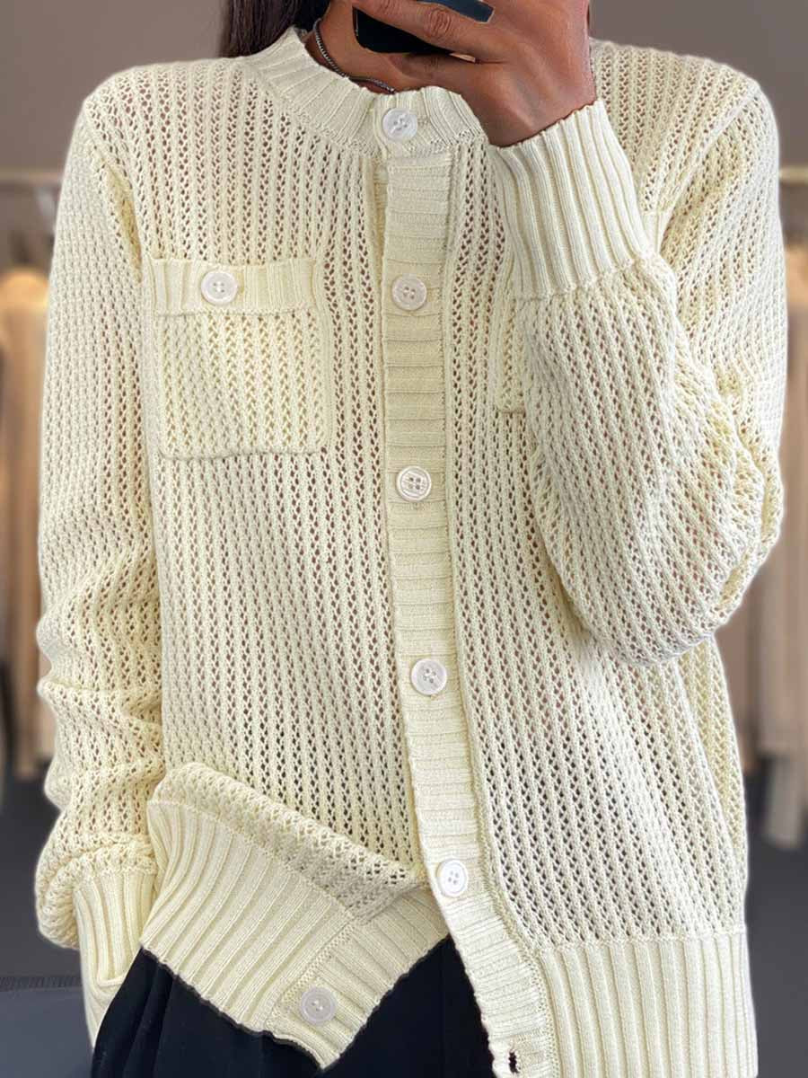 Street Wave Hollow Knit Cardigan With Pockets For Women Breathable Comfortable Fit