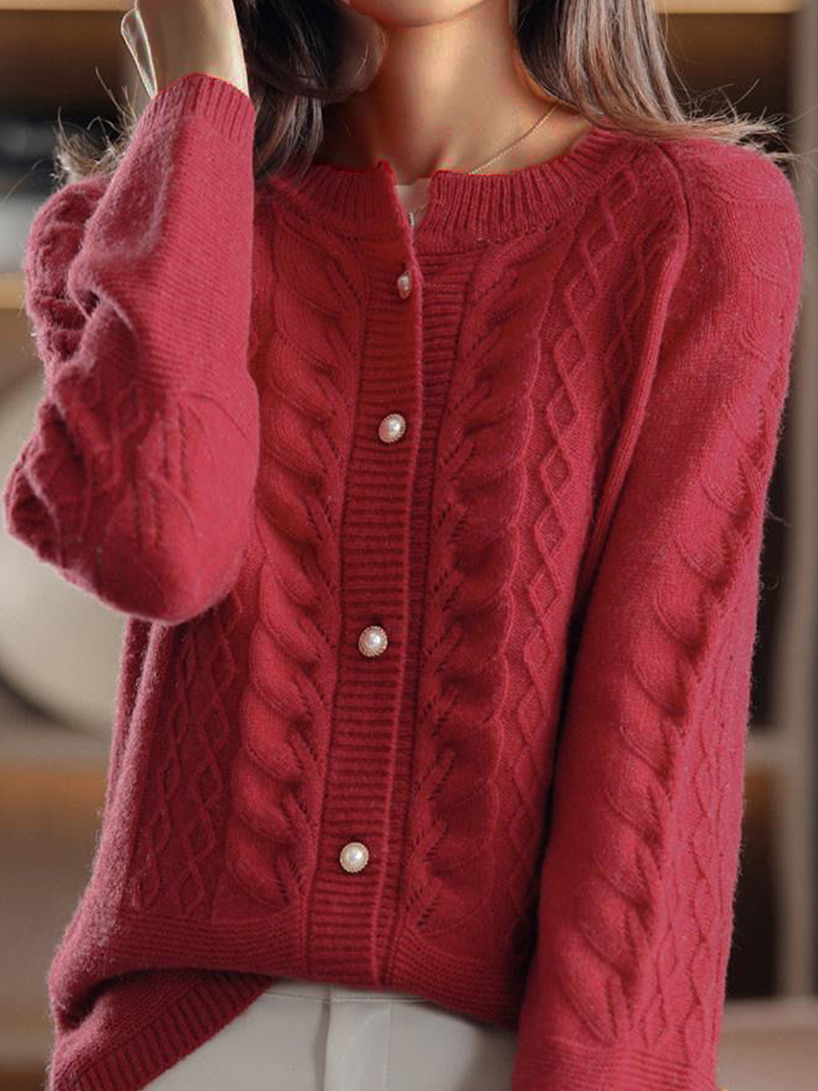 Street-wave Jacquard Knit Cardigan With Stand Collar Timeless Elegant Womens Knitwear