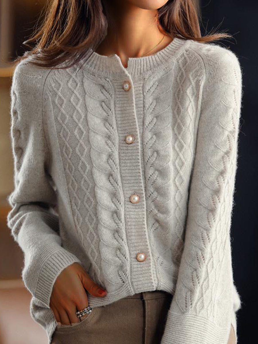 Street-wave Jacquard Knit Cardigan With Stand Collar Timeless Elegant Womens Knitwear