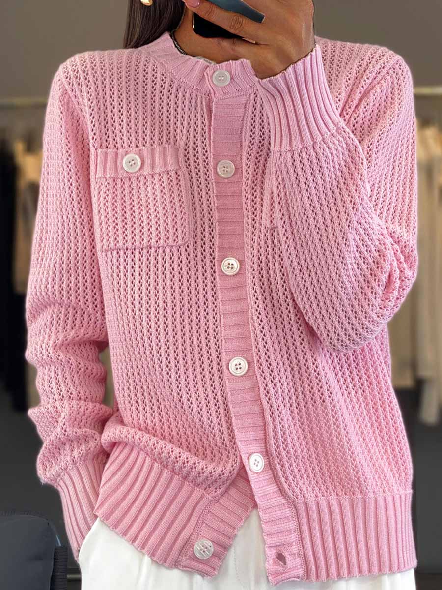 Street Wave Hollow Knit Cardigan With Pockets For Women Breathable Comfortable Fit