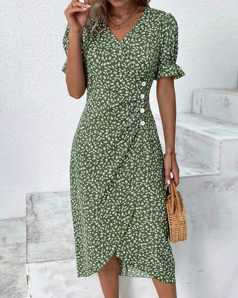 Street Wave Evelyn Wrap Midi Dress For Women Blue Floral Flattering Silhouette
