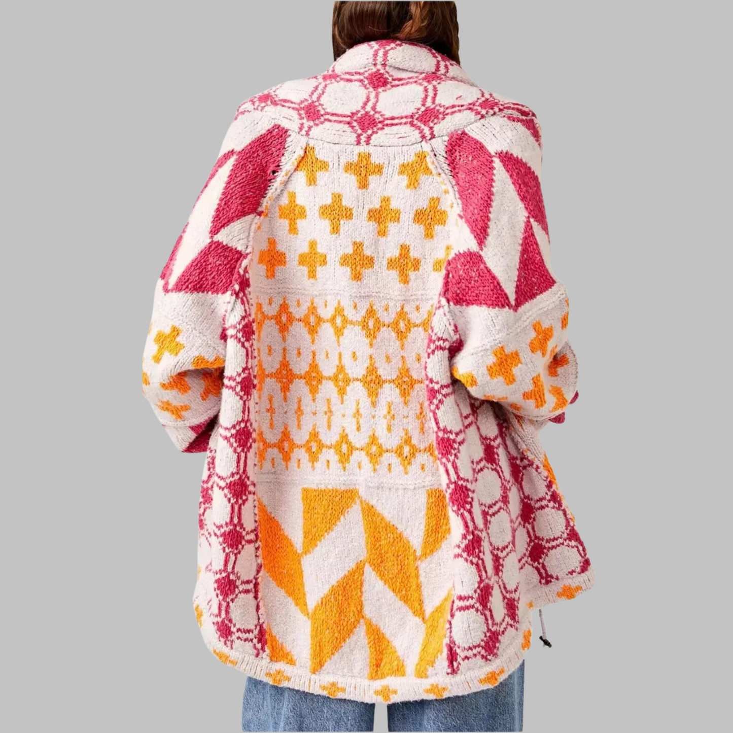 Street-wave Cozy Geometric Knit Jacket Relaxed Fit Women