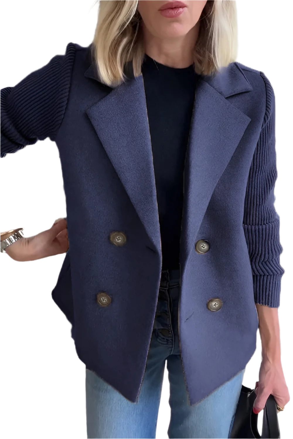 Street-wave Vegan Wool Blazer With Knit Sleeves For Modern Eco Conscious Women Effortless Style