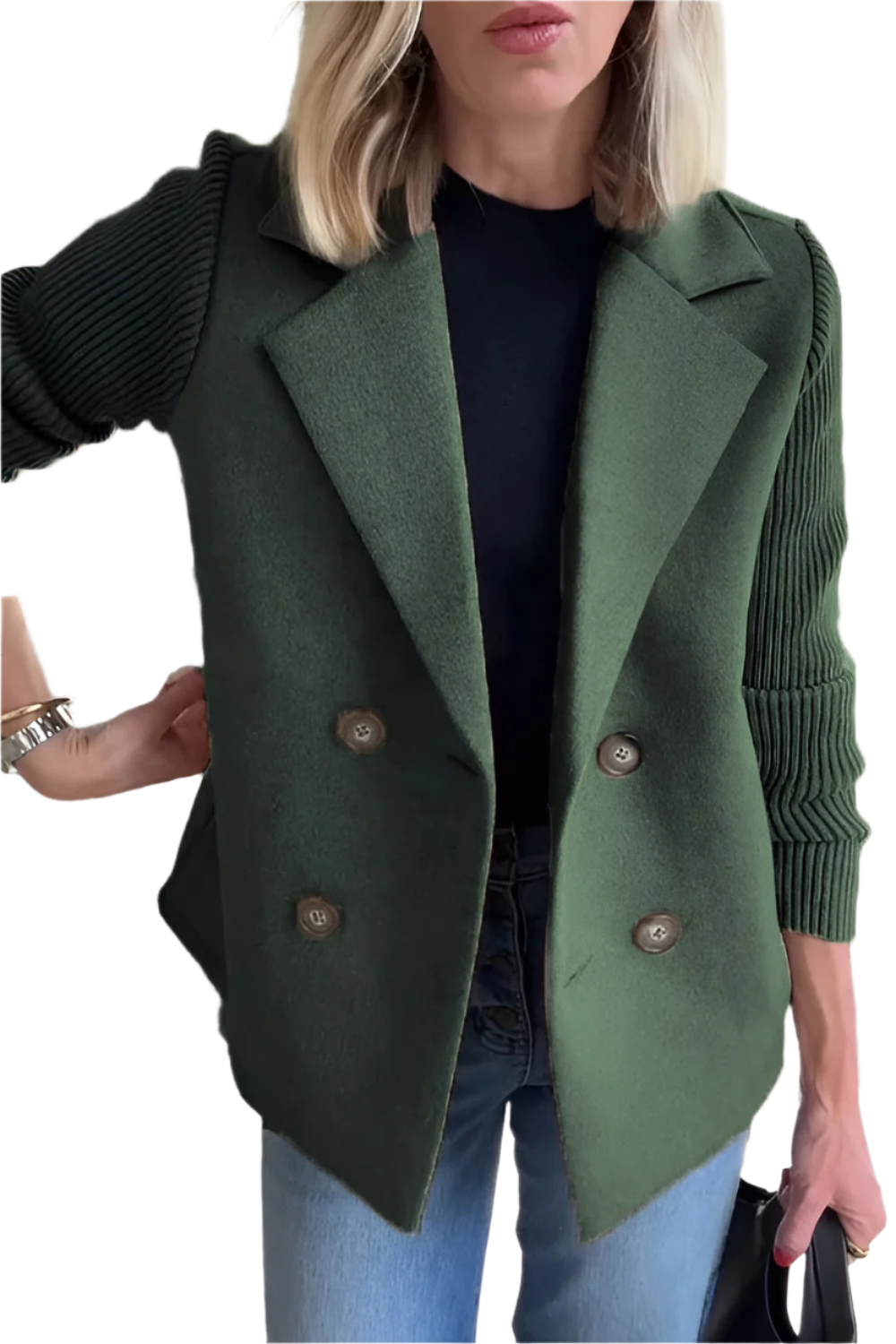 Street-wave Vegan Wool Blazer With Knit Sleeves For Modern Eco Conscious Women Effortless Style