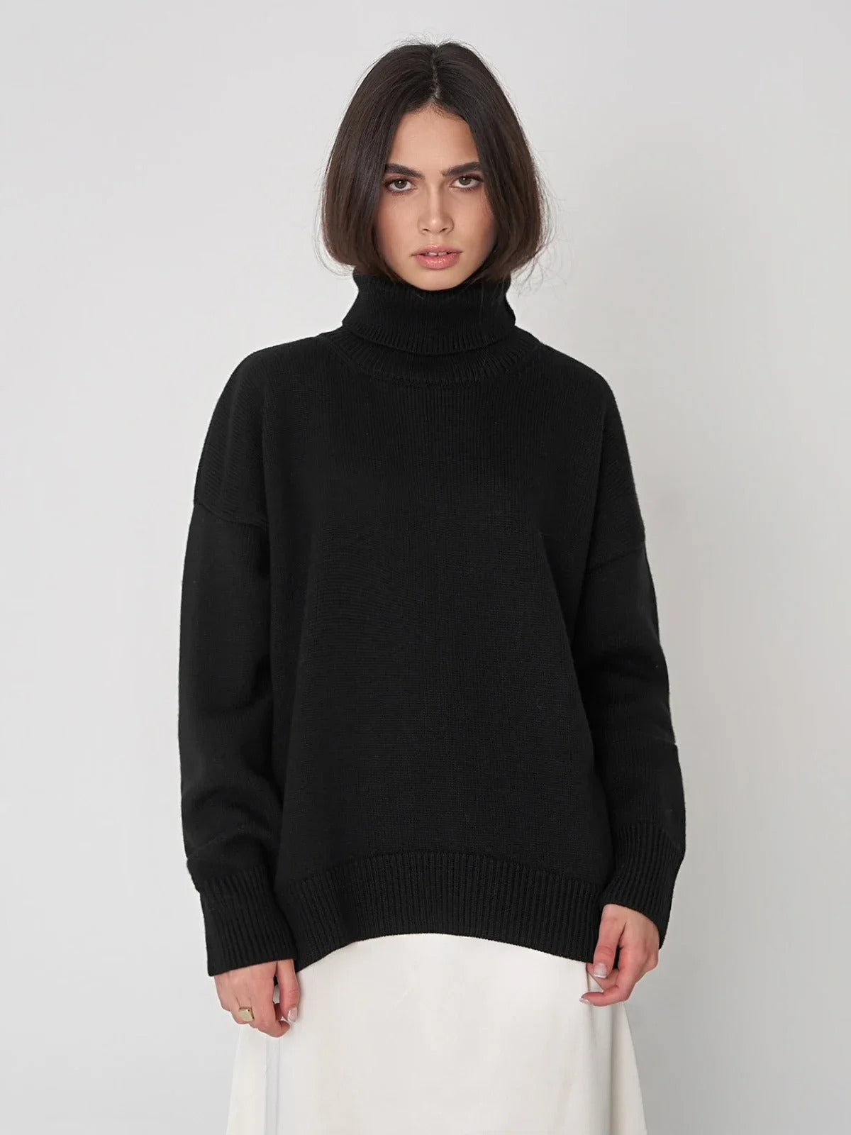 Street Wave Oversize Pullover With Stand Collar For Women Cozy Knitwear For Everyday Comfort
