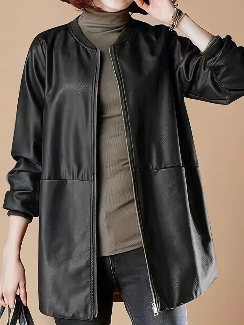 Leather Bomber Jacket Zip Closure Streetwave For Women Timeless Chic Style With Premium Leather