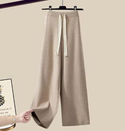 Streetwave Cozy Knit Two Piece Set For Women Soft Fabric Sweater And Wide Leg Pants