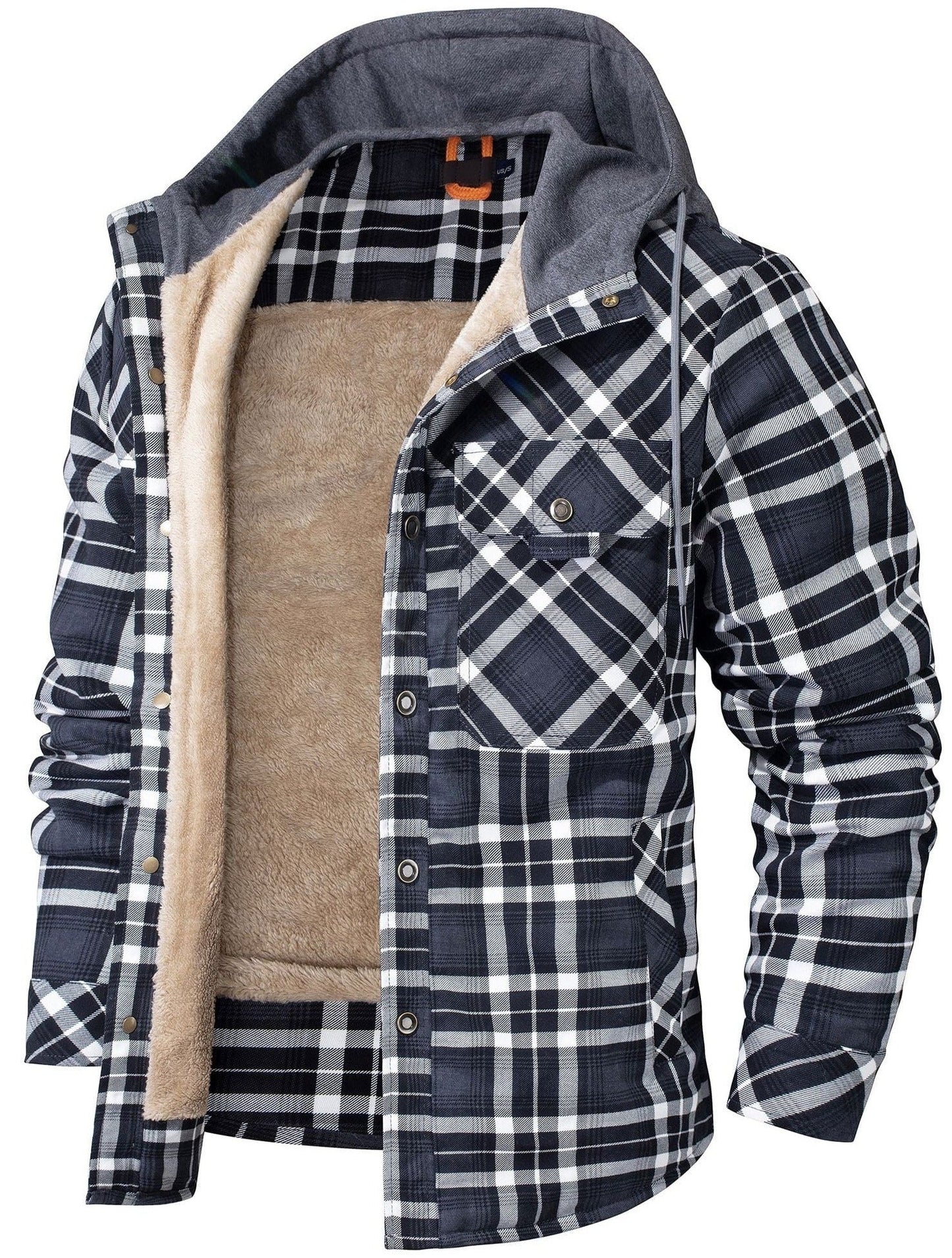 Street-Wave Nolan Plaid Hoodie Jacket For Men Warm Fleece Lined Coat