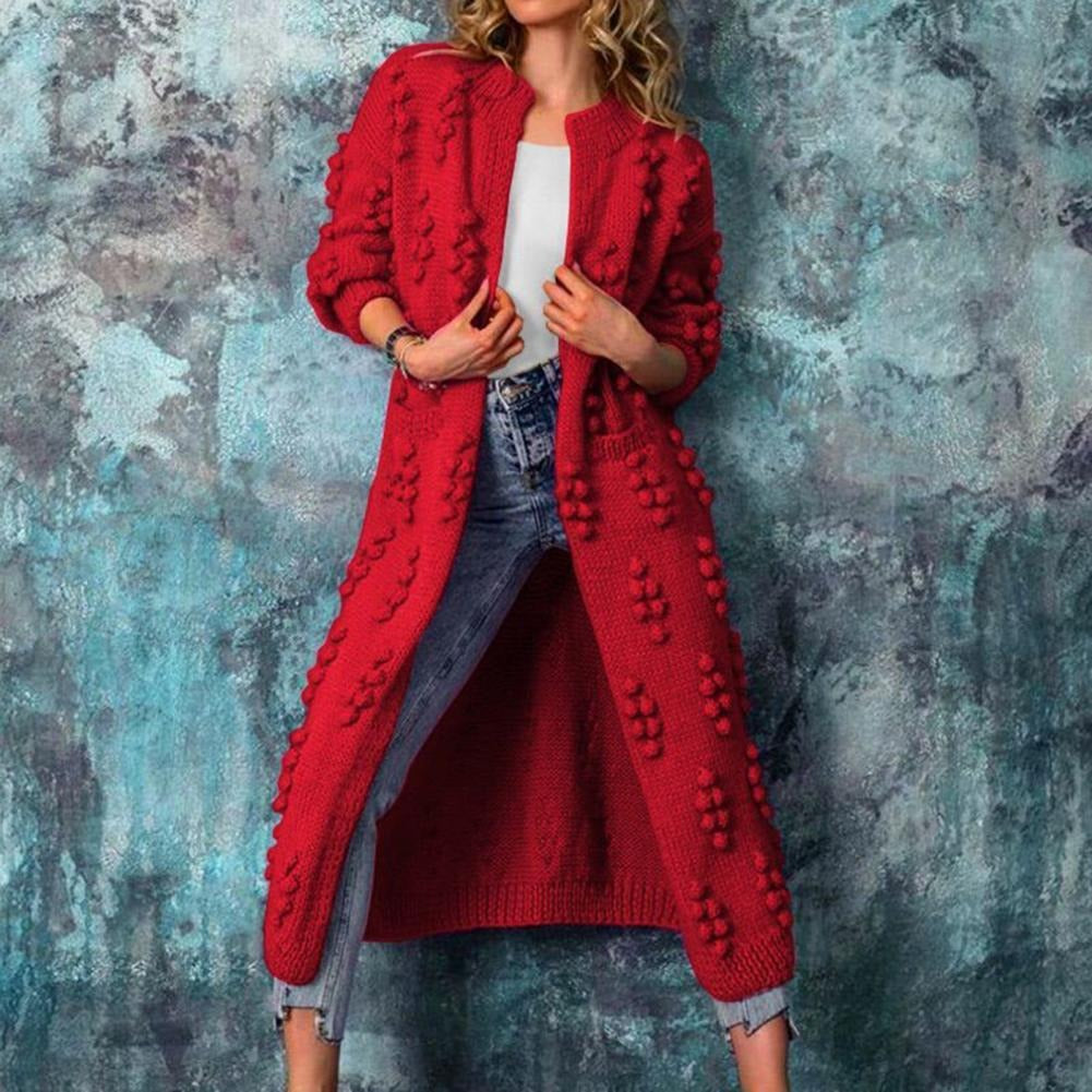 Streetwave Cozy Pom Pom Knit Cardigan For Women Long Warm Coatigan Stylish Autumn Essential