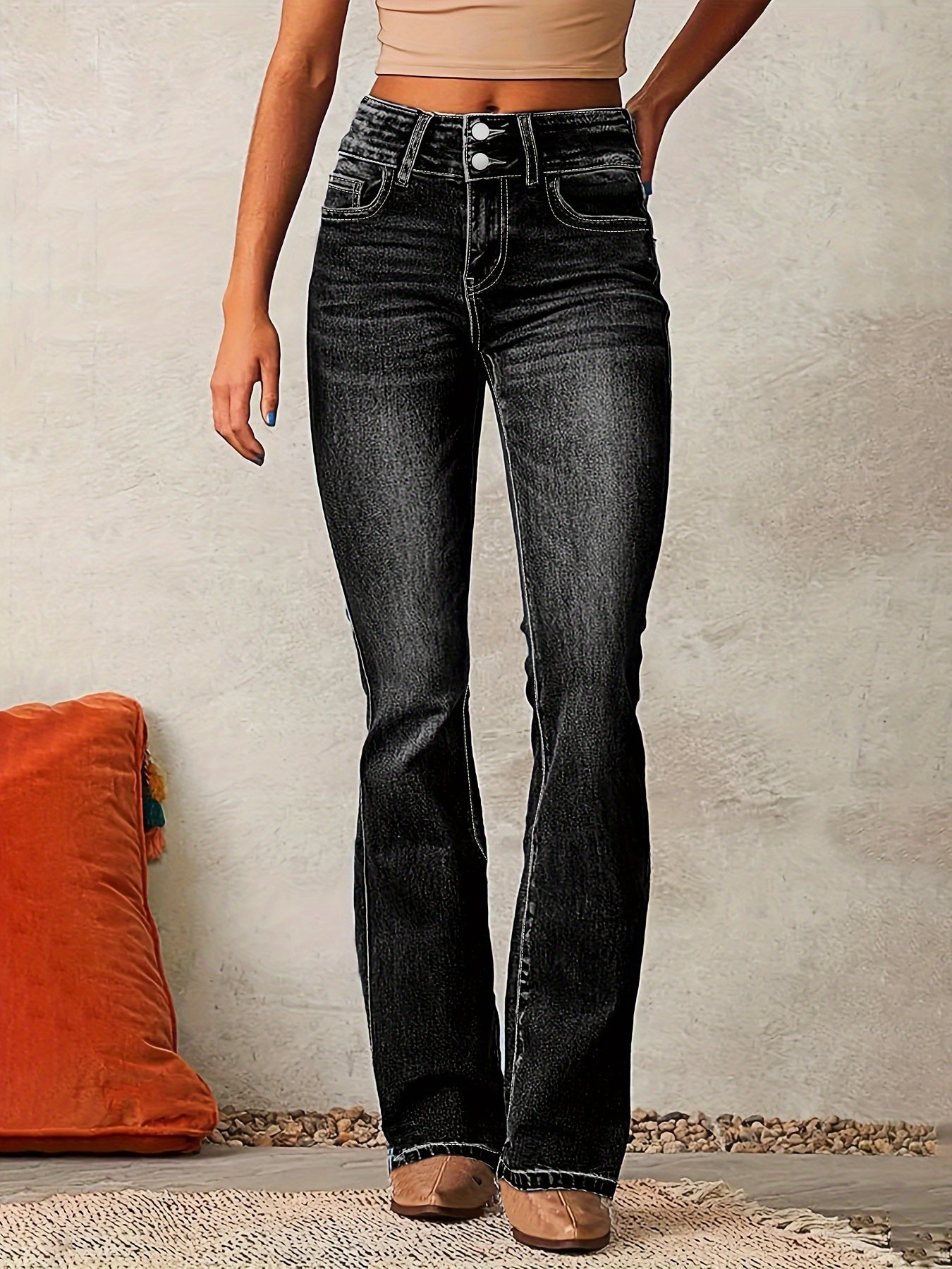 Street-Wave Women Winter High Waist Flare Leg Bootcut Jeans