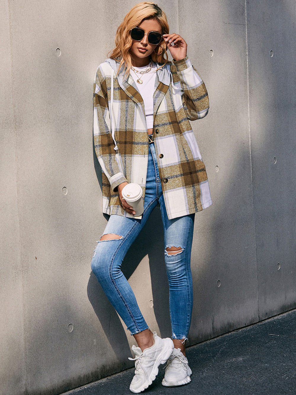 Street-wave Plaid Hoodie Jacket For Casual Streetwear - Cozy Longline Unisex All-Season