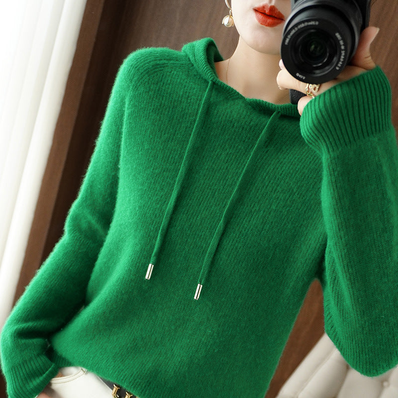 Street-wave Hooded Knit Pullover For Women - Cozy Soft Knit, Relaxed Fit, Timeless Chic