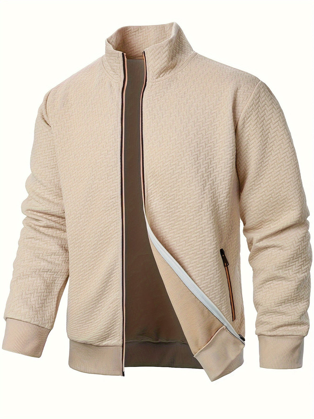 Street-wave Lightweight Textured Jacket For Men Polyester Comfort And Style Everyday Essential