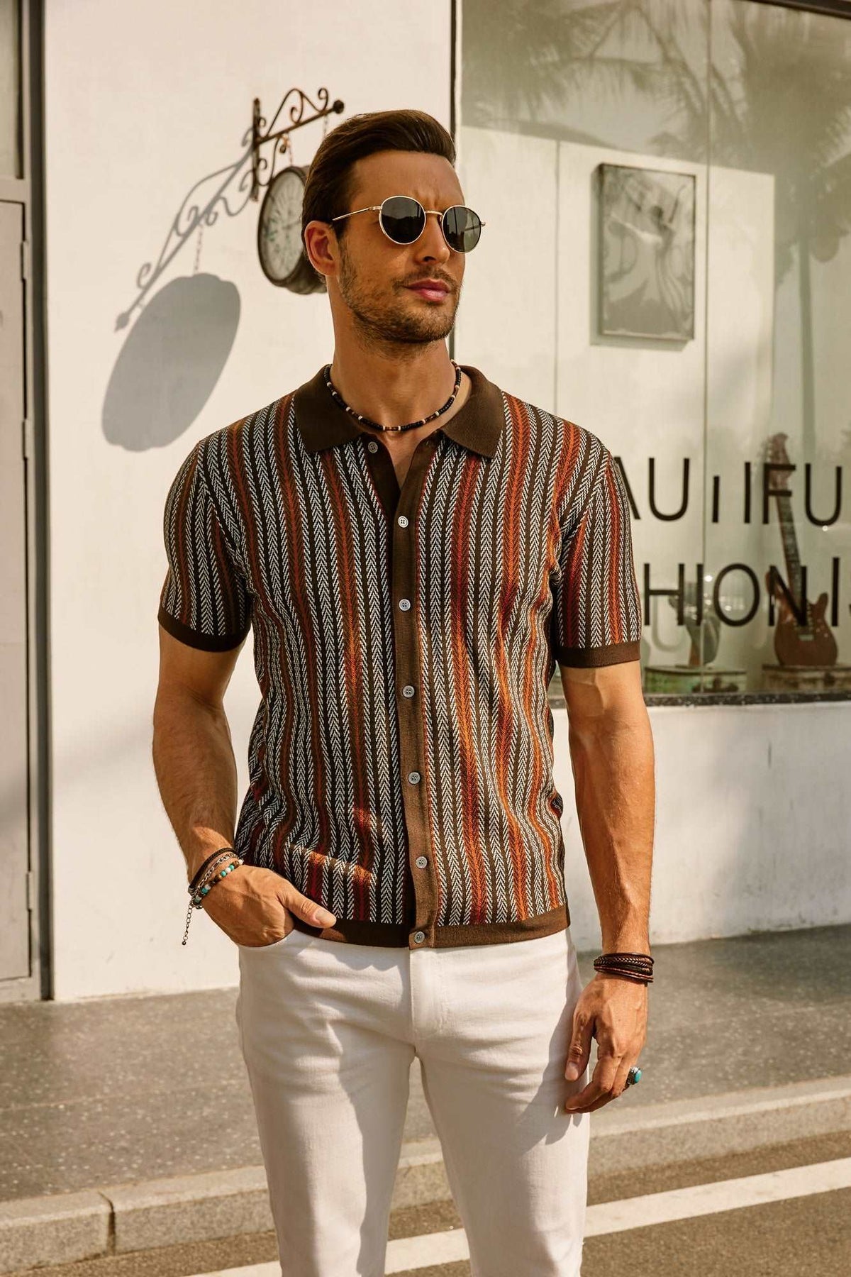 Street Wave 70s Retro Striped Shirt For Men Vintage Style Bold Pattern Everyday Fashion