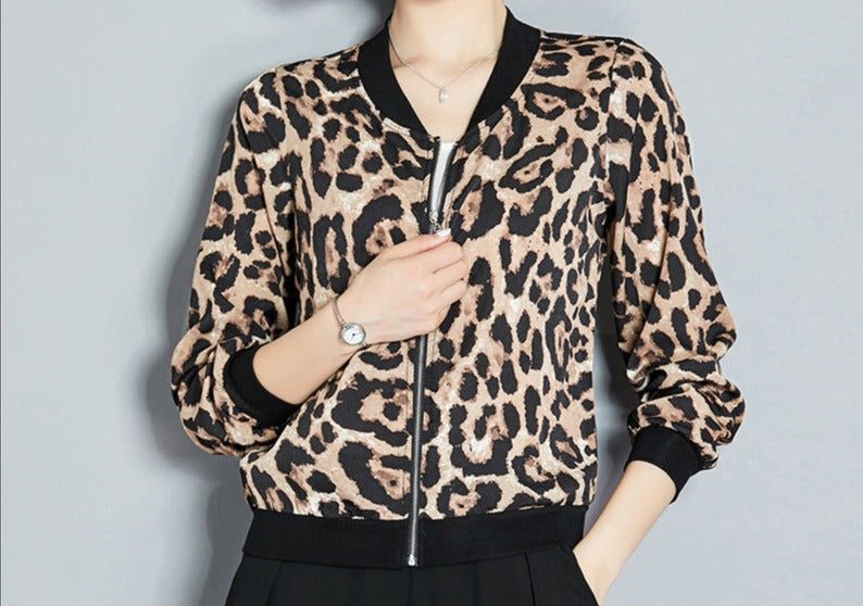 Avelena Leopard Print Short Bomber Jacket For Women Trendsetting Streetwear Chic Statement