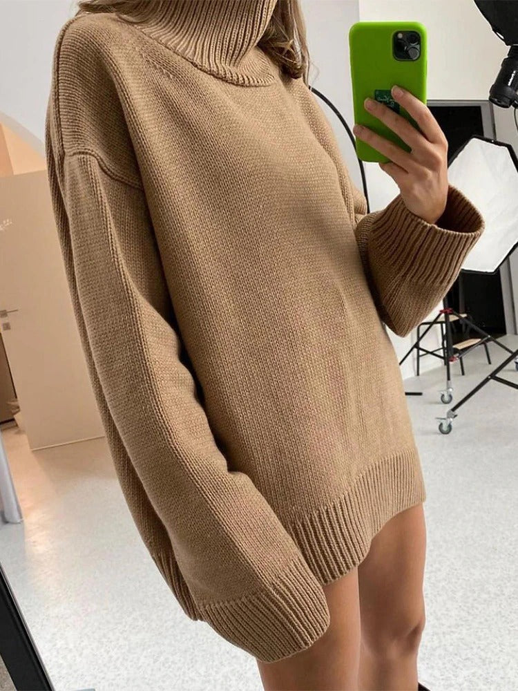 Street-wave Loose Knit Turtleneck Sweater For Women Cozy Trendy Autumn Winter Essential