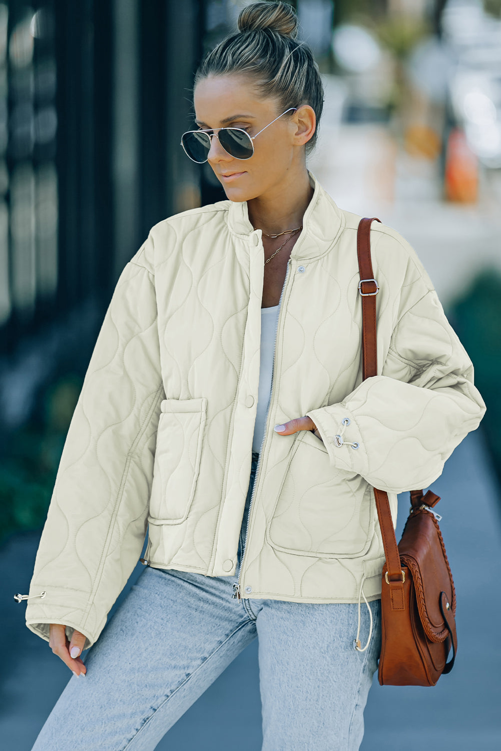Streetwave Hooded Quilted Jacket With Drop Shoulders And Drawstring Warmth For Women