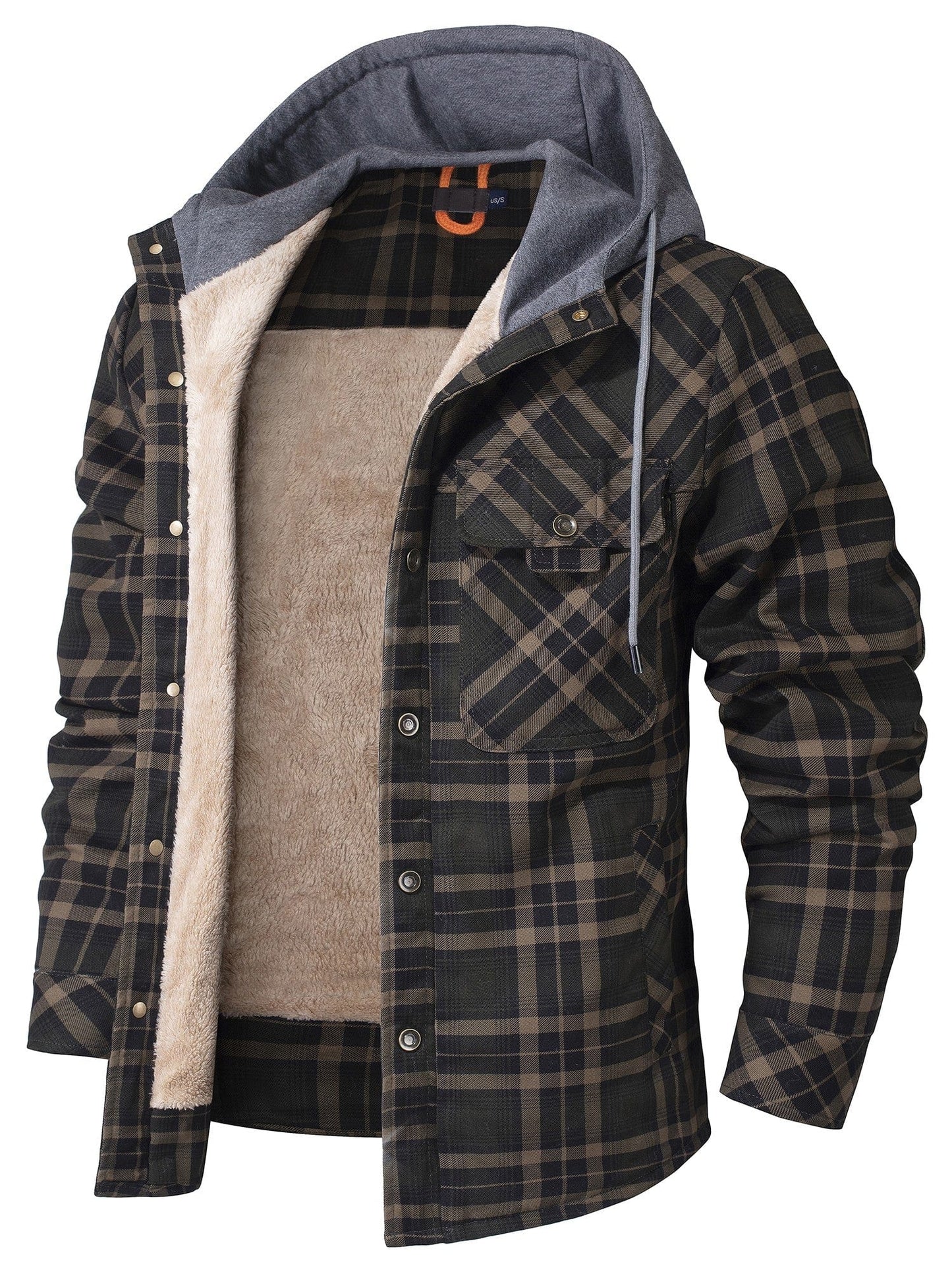 Street-Wave Nolan Plaid Hoodie Jacket For Men Warm Fleece Lined Coat