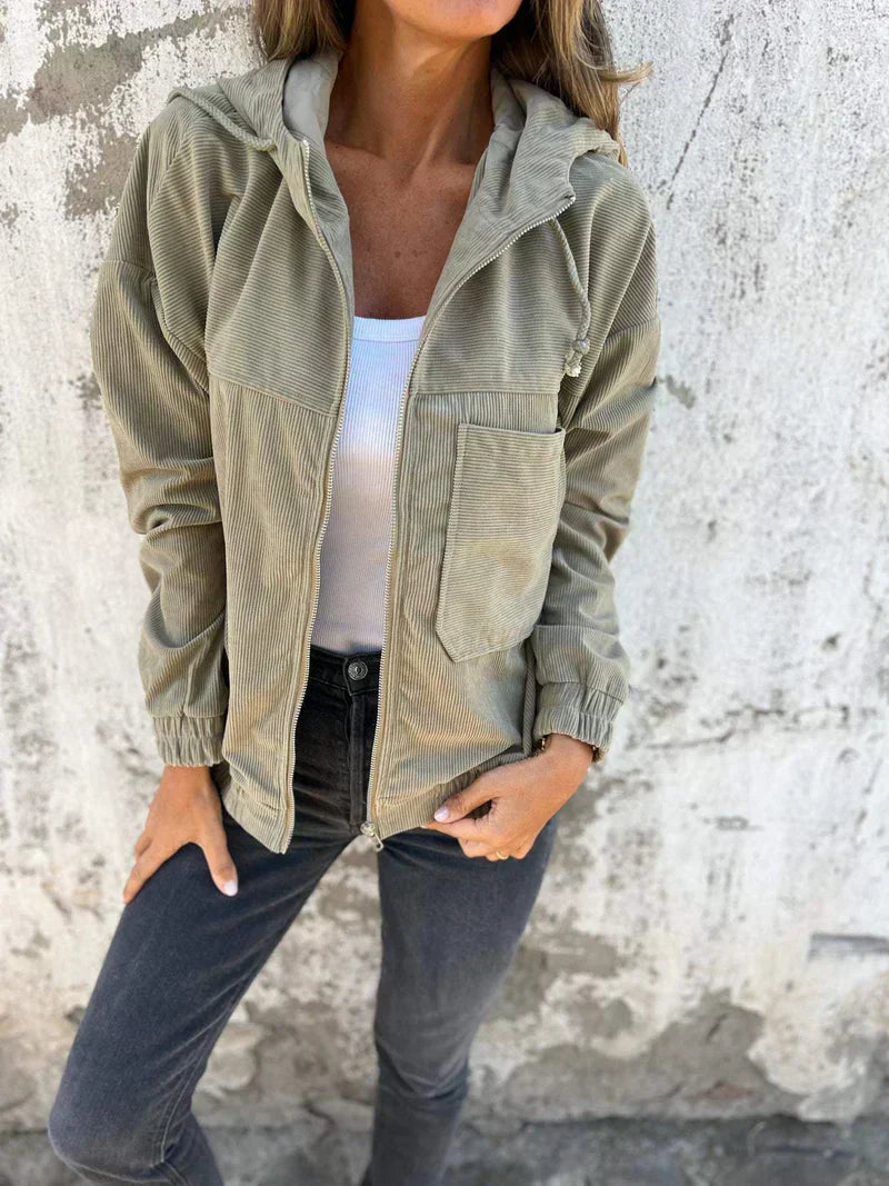 Street-Wave Women Corduroy Jacket Casual Hoodie For Effortless Chic Soft Comfort Zipper Front