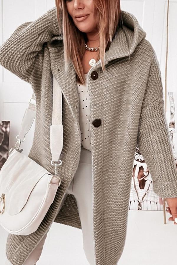 Street-wave Hooded Knit Cardigan For Women Cozy Soft Warm Relaxed Fit For Everyday Streetwear