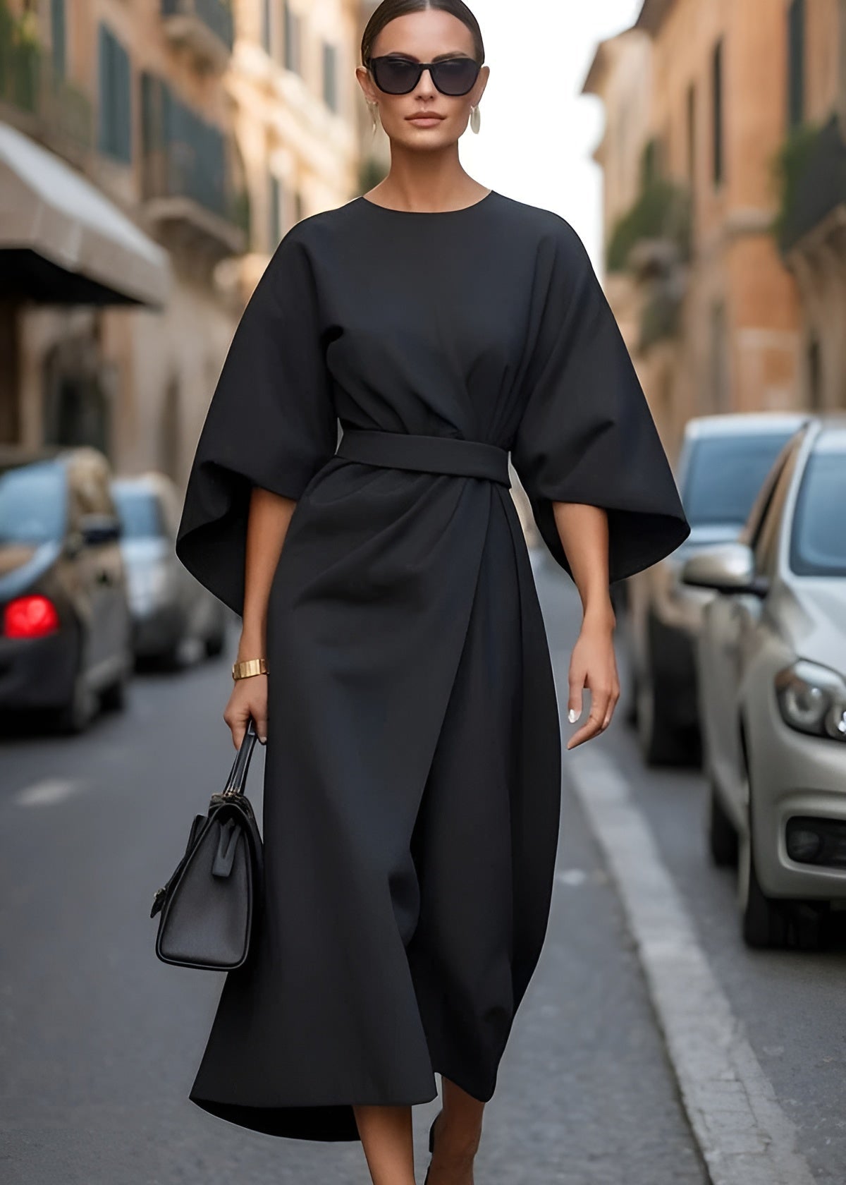 Flowy Belted Maxi Dress Street Wave for Women Comfort