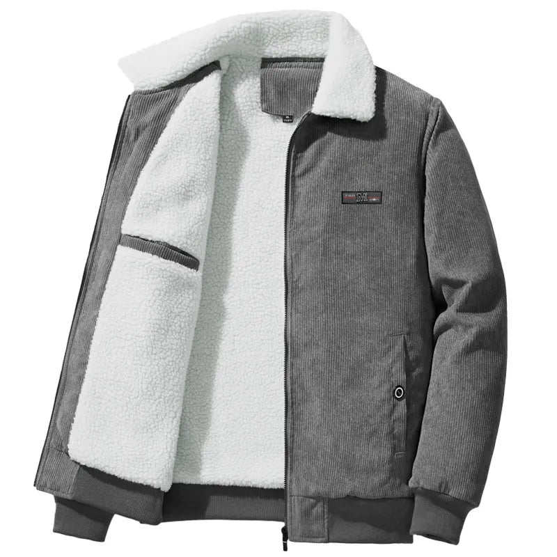 Streetwave Fleece Lined Ribbed Winter Jacket for Men with High Collar Cozy Warmth Outdoor Winter Essential
