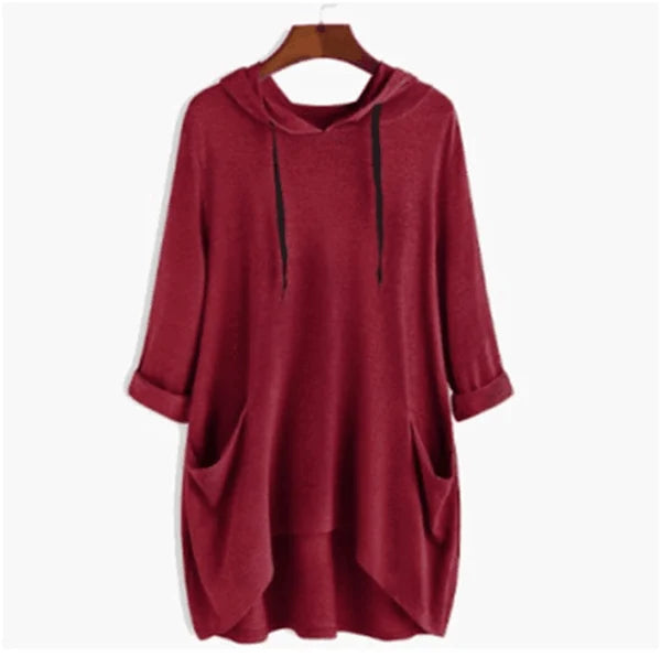 Pocketed Pullover Signe by Street Wave Ultra Soft Tunic Hoodie with Front Pockets for Women