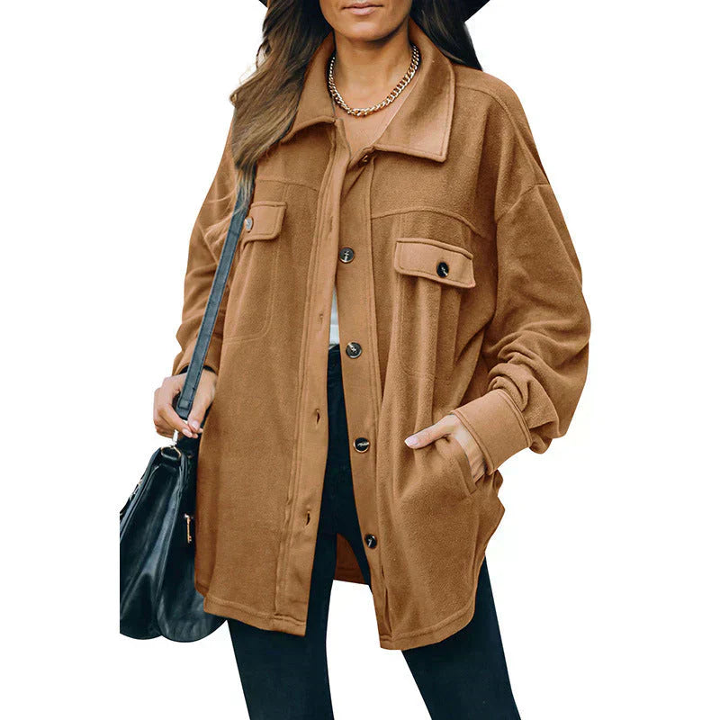 Street-wave Button Front Fleece Jacket For Women Cozy Warmth And Casual Style Versatile Everyday Wear