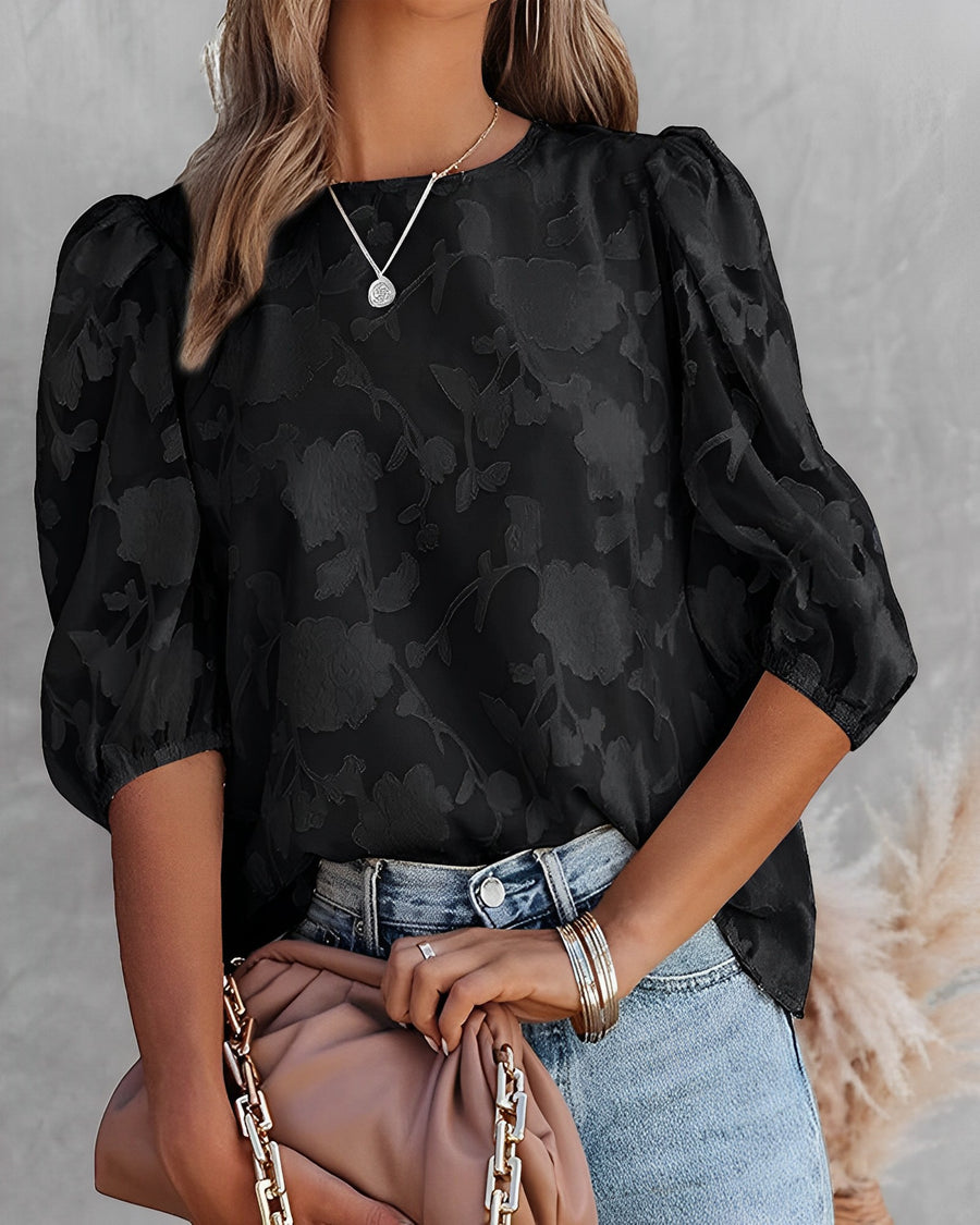 Street-wave Women Floral Puff Sleeve Blouse Elegant Lightweight Top For Women With Delicate Floral Pattern