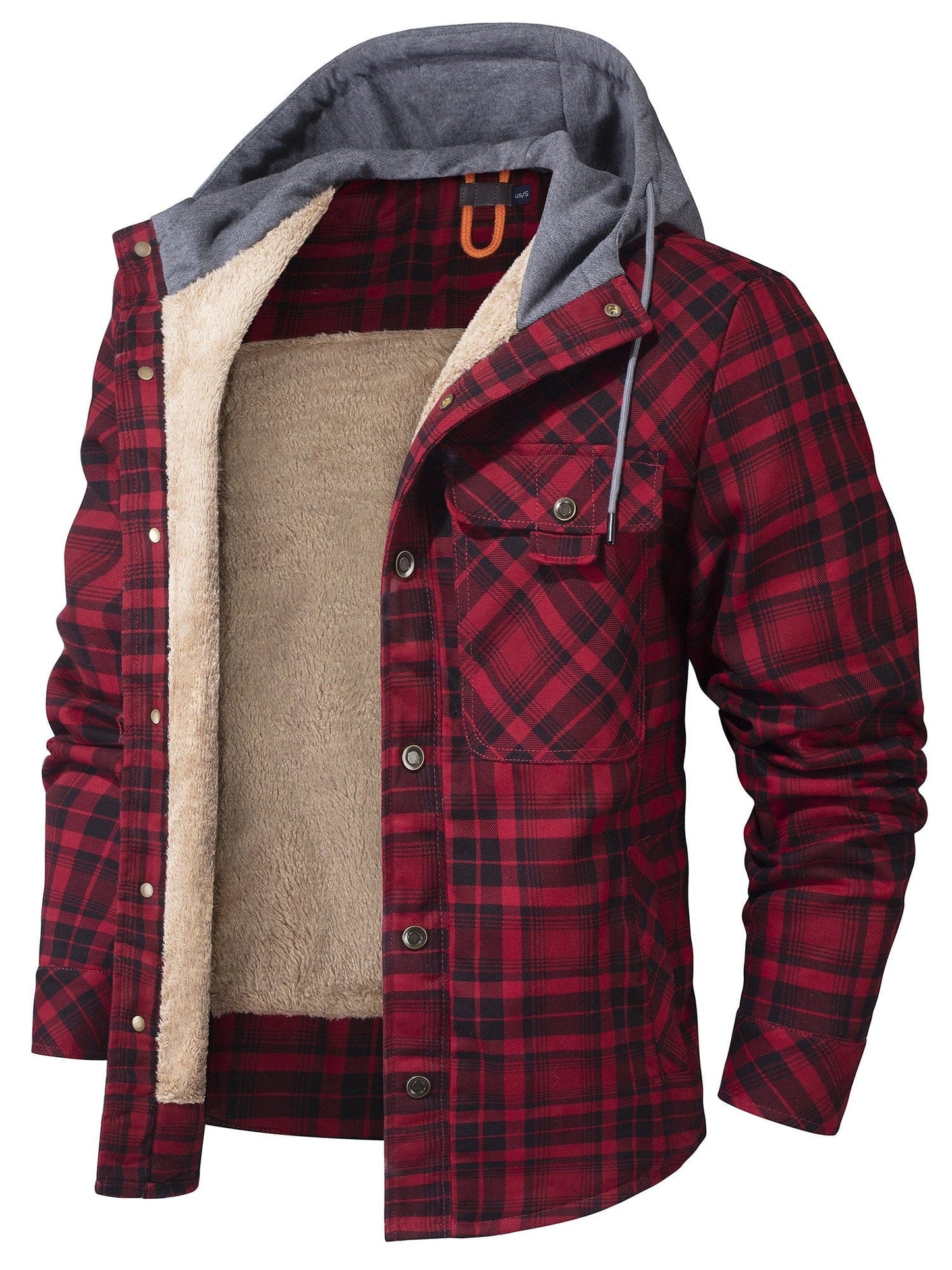 Street-Wave Nolan Plaid Hoodie Jacket For Men Warm Fleece Lined Coat