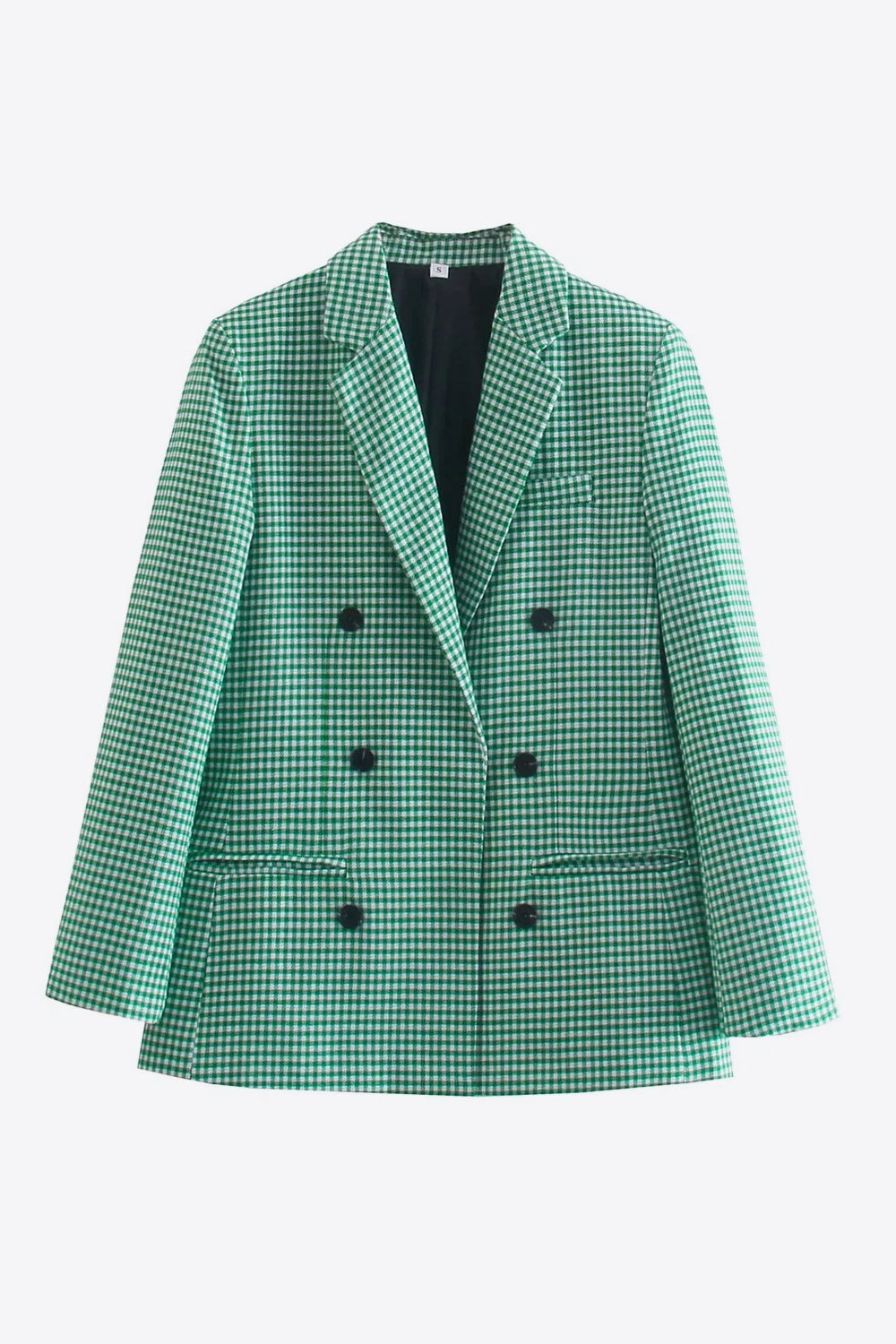 Street-wave Checked Double-Breasted Blazer for Women Button Front Lapel Collar Versatile Office to Casual Wear
