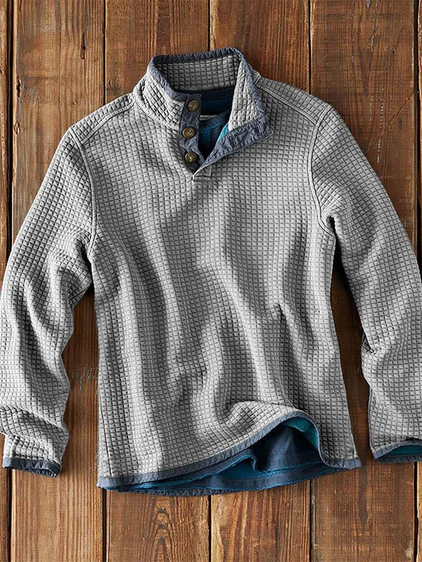 Street-Wave Waffle Knit Shirt With Button Details Cotton Blend For Men Warm Durable Casual Wear