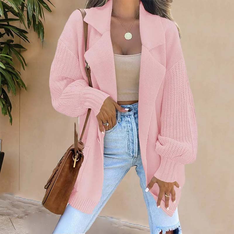 Street-wave Long Cardigan With Structured Sleeves Polyester For Women Timeless Elegant Comfort