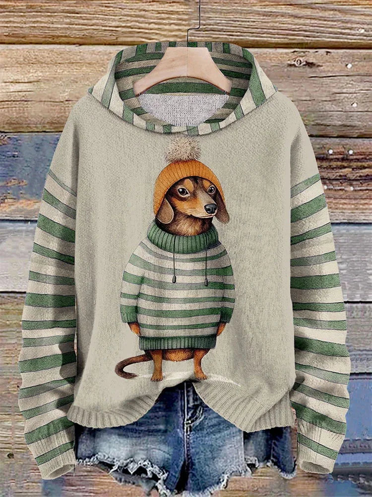 StreetWave Women Dachshund Hoodie With Cute Dress Motif Cozy Soft Pullover For Casual Loungewear