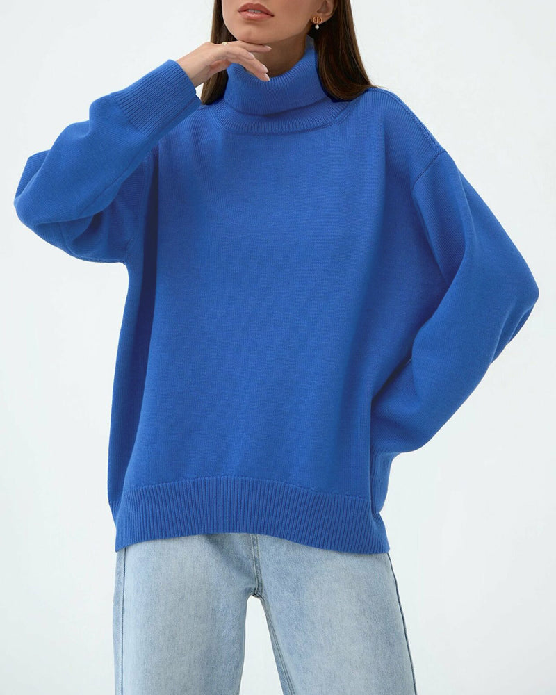 Street Wave Elegant Oversized Women's Cotton Turtleneck Sweater For Warm Comfort