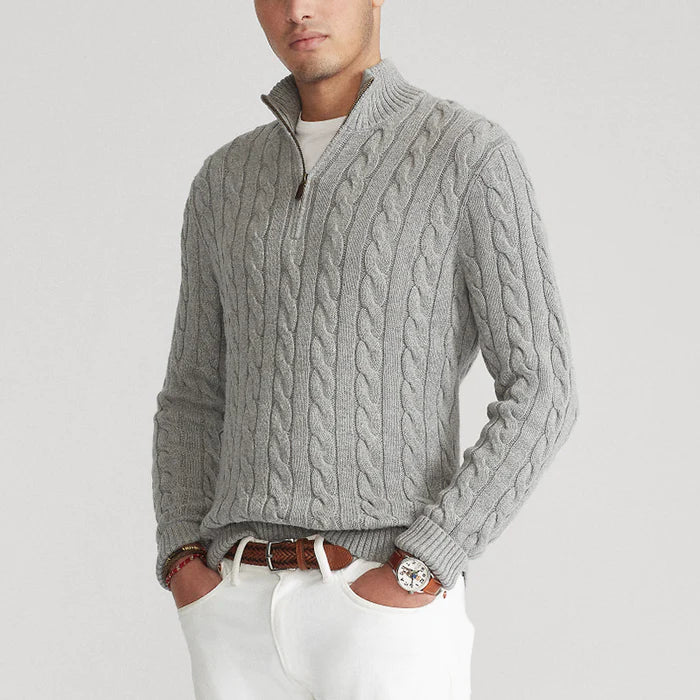 Street-Wave Men's Cable Knit Wool Sweater for Cozy Warmth and Timeless Style Everyday Wear