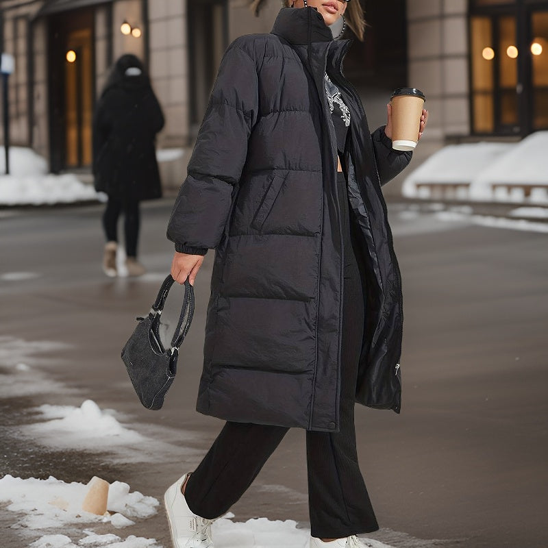 Street-wave Black Knee-Length Oversized Down Coat For Women - Cozy Puffer Jacket