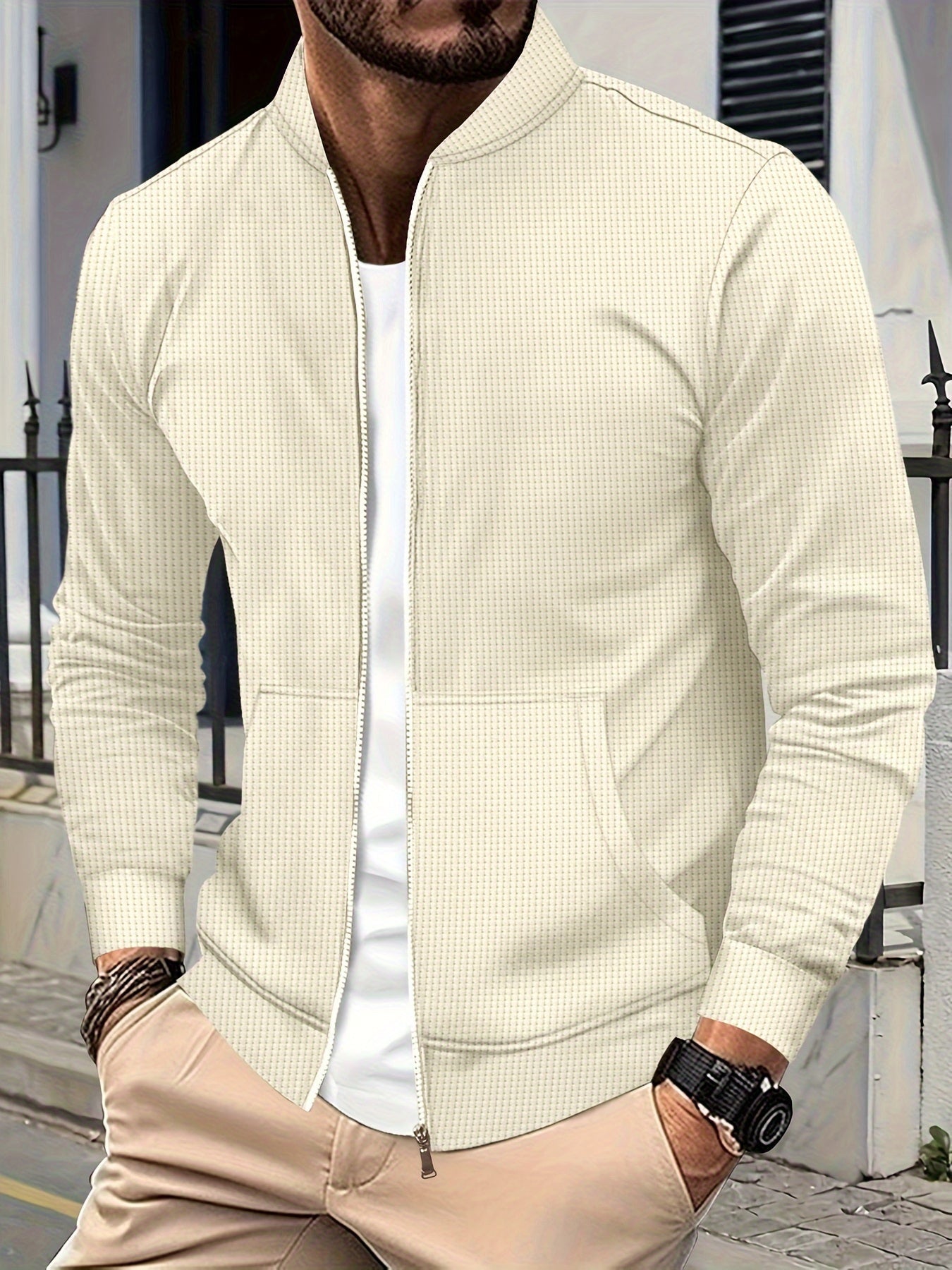 Street-wave Zip Jacket Cotton-Blend Elegant Comfort For Men Versatile Everyday Wear
