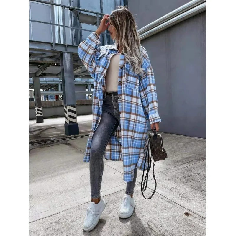 Street-wave Pink Plaid Overshirt For Women Soft Cozy Comfort Versatile Casual Outerwear