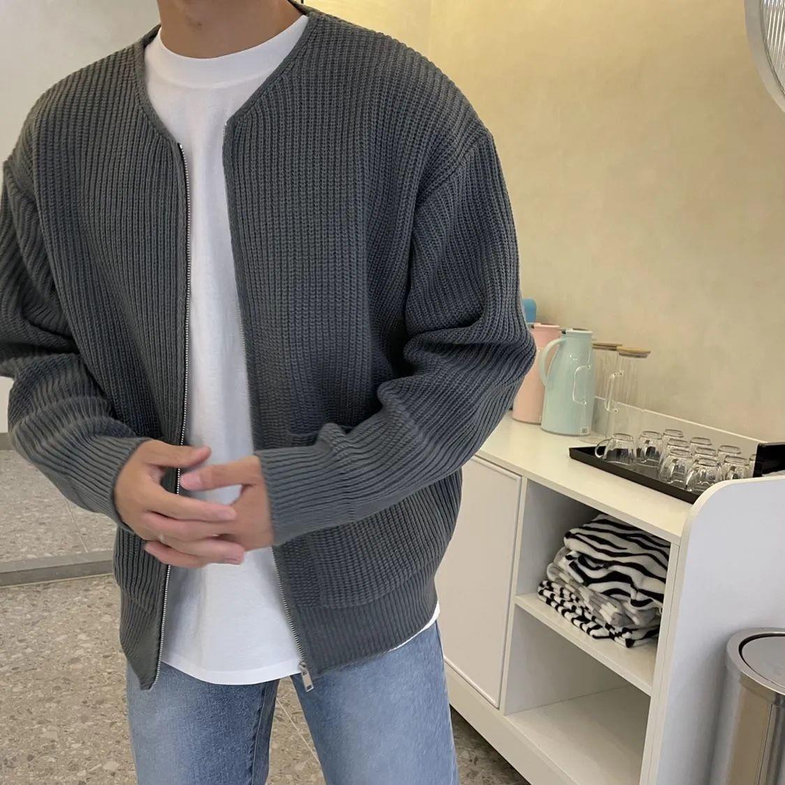 Street-wave Mens Casual Cardigan Oversized Ribbed Knit for Modern Gentlemen Effortless Style