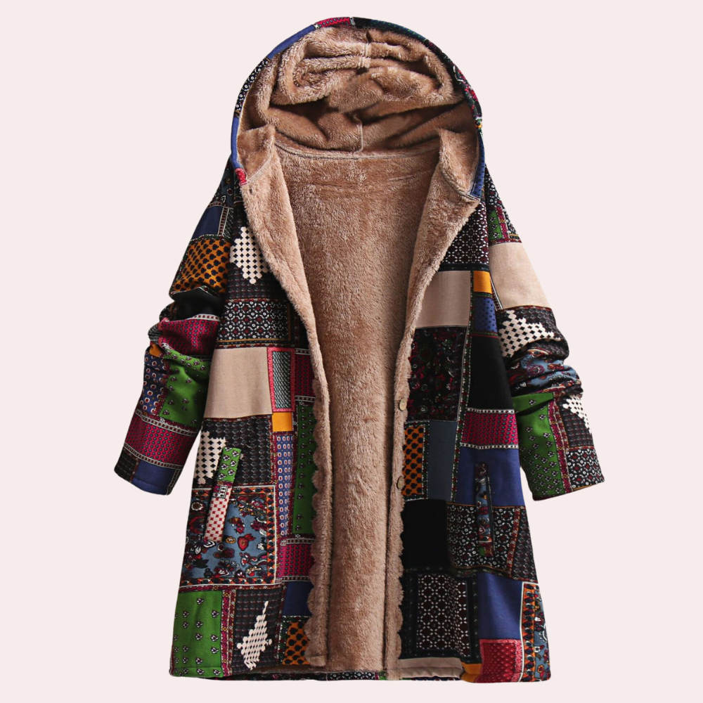 Amara Warm Hooded Coat For Women By Street Wave Patchwork Design Cozy Functional