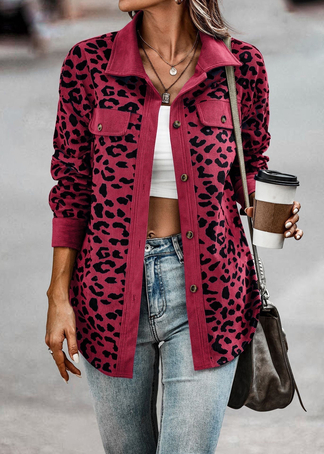 Street-Wave Leopard Print Shirt Jacket For Women - Modern Pattern, Bold Style, Fashion-Forward Outerwear