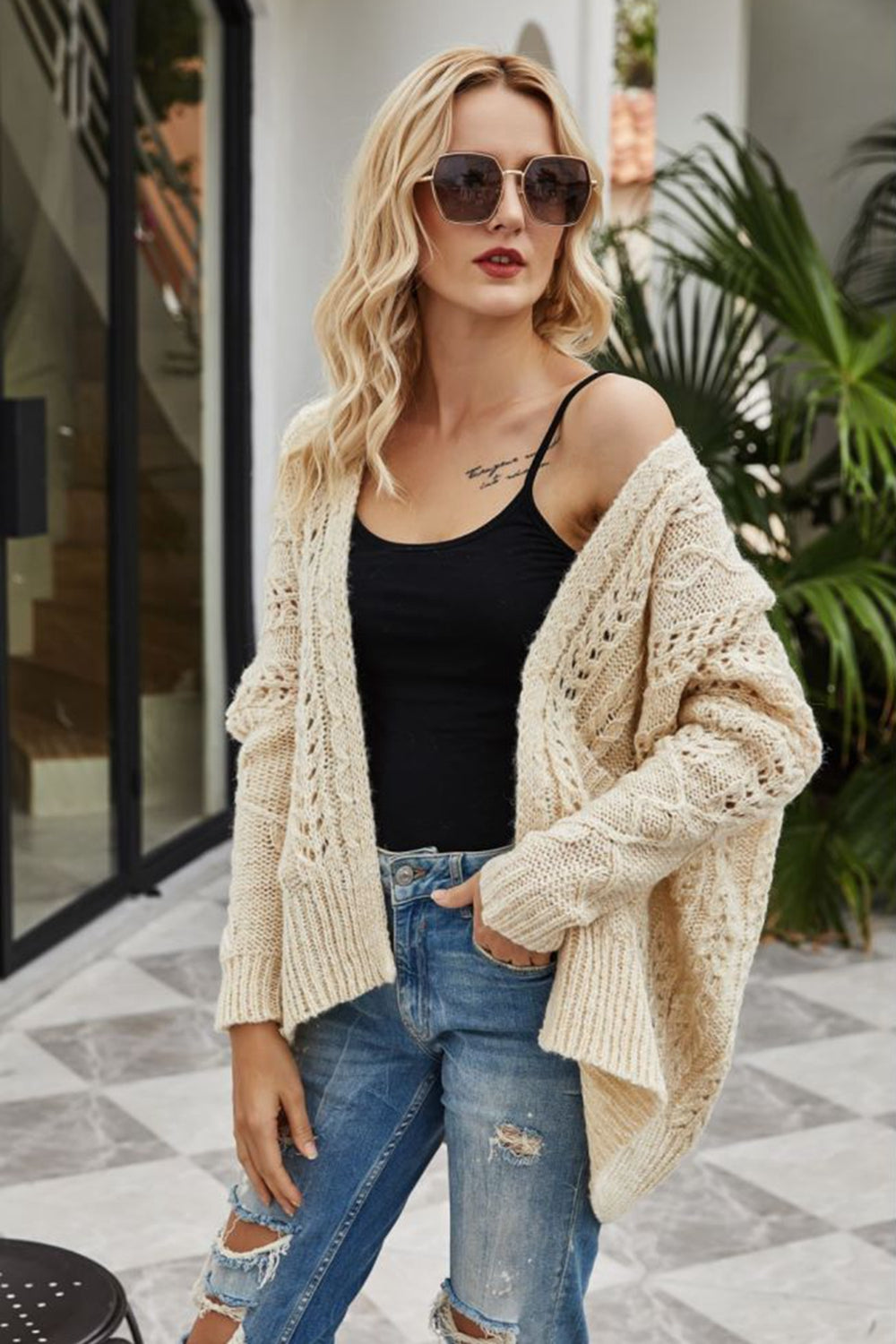 Street Wave Cozy Open Front Chunky Knit Cardigan For Women With Pockets And Oversized Fit