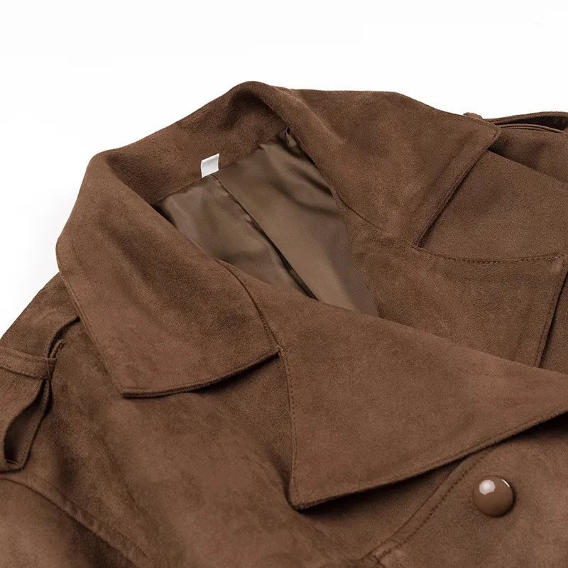 Street Wave Alana Velvet Collar Trench Coat With Double Breasted Placket For Elegant Women