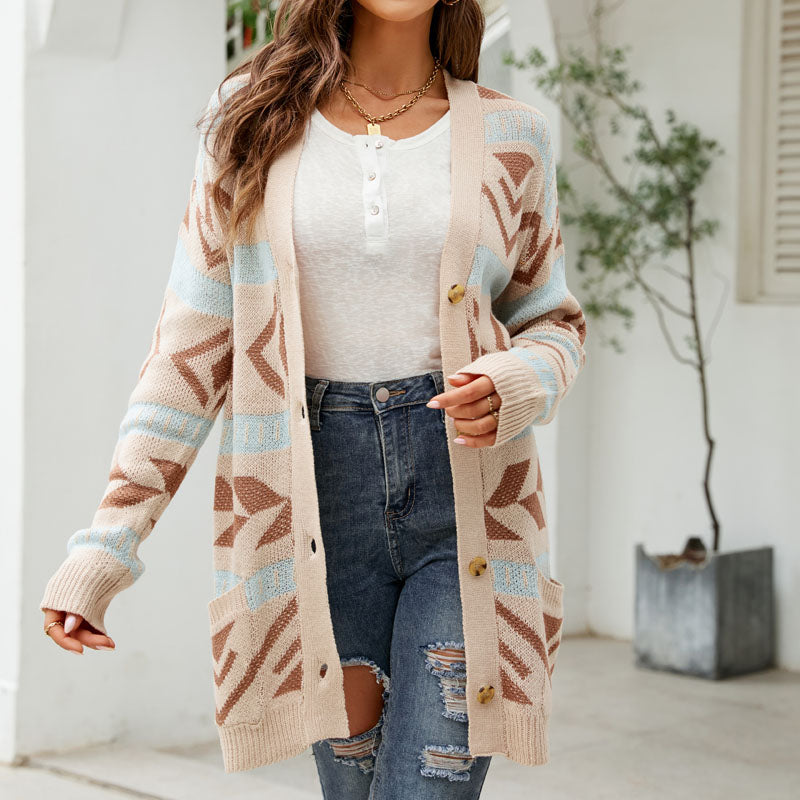 Street Wave Plaid Cardigan For Women Cozy Cotton Acrylic Knit With Pockets Button Front