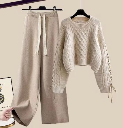 Streetwave Cozy Knit Two Piece Set For Women Soft Fabric Sweater And Wide Leg Pants