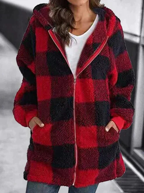 Street-wave Plus Size Coat With Cozy Warmth And Modern Checkered Style For Women