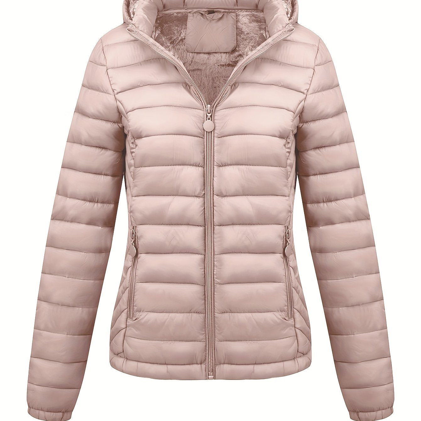 Street-Wave Hooded Puffer Jacket For Women Warm Lightweight Cozy Winter Coat With Plush Fleece Lining